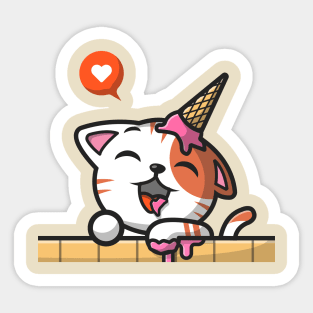 Cute Cat Ice Cream Cone (2) Sticker